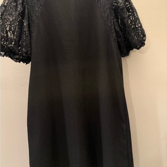 Zara Womens Floral Lace Shift Dress Puff Sleeve Waffle Knit Back Keyhole Black m - Picture 4 of 6
